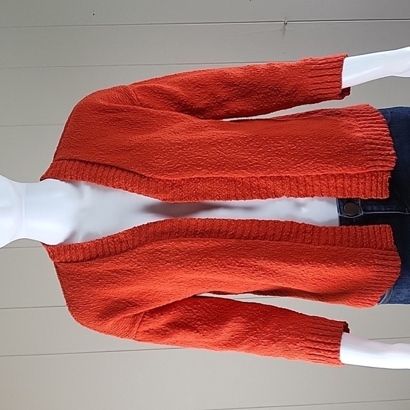 Marled Reunited Clothing 100% Cotton Knit Orange Textured 3/4 Sleeve Cardigan Sw - Picture 2 of 16